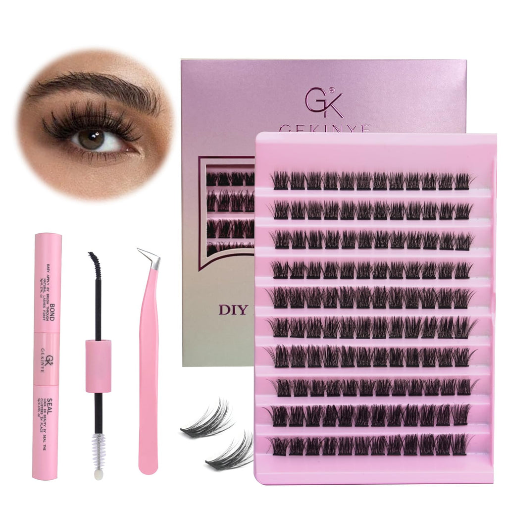 Lash Extension Kit Thick Eyelash: Gekinye 120pcs Individual Lash Clusters Kit 8-16mm DIY - with Lash Bond and Seal and Lash Tweezers